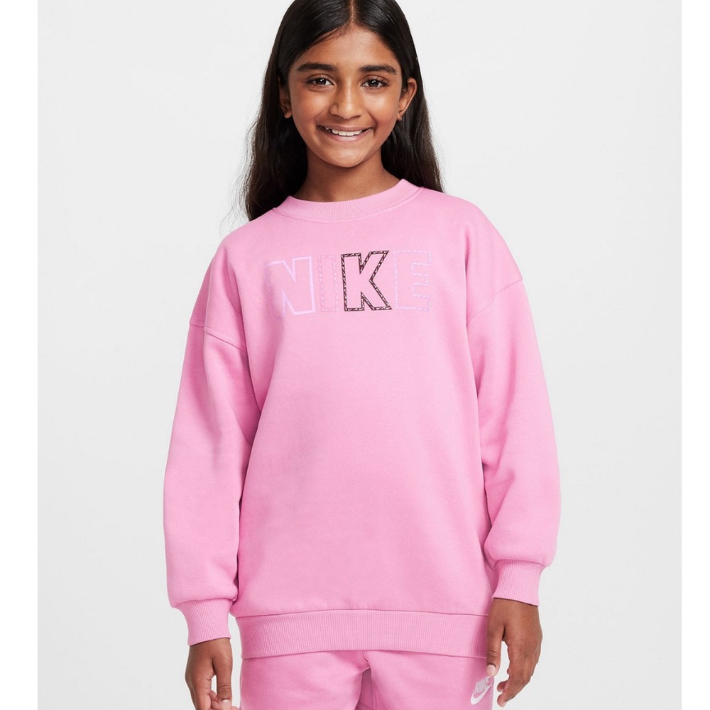 Nike Girls' Pink Crewneck Sweatshirt with Logo Detail
